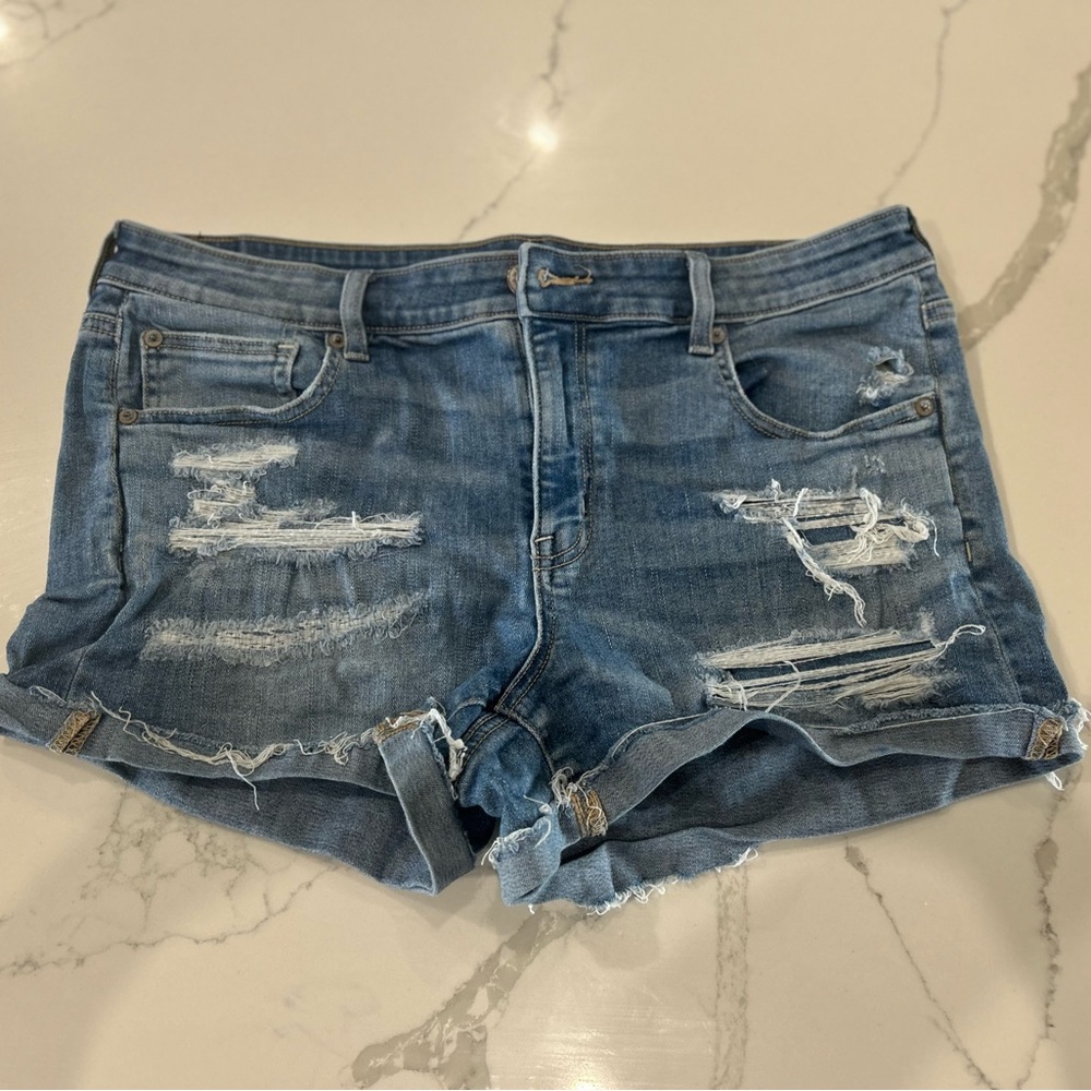 American Eagle Outfitters Blue Distressed Jean Shorts